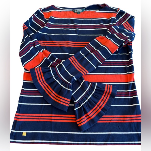 Lauren Ralph Lauren Women’s Tunic Striped and Flared Sleeves Size XL Orange Blue - Picture 6 of 13